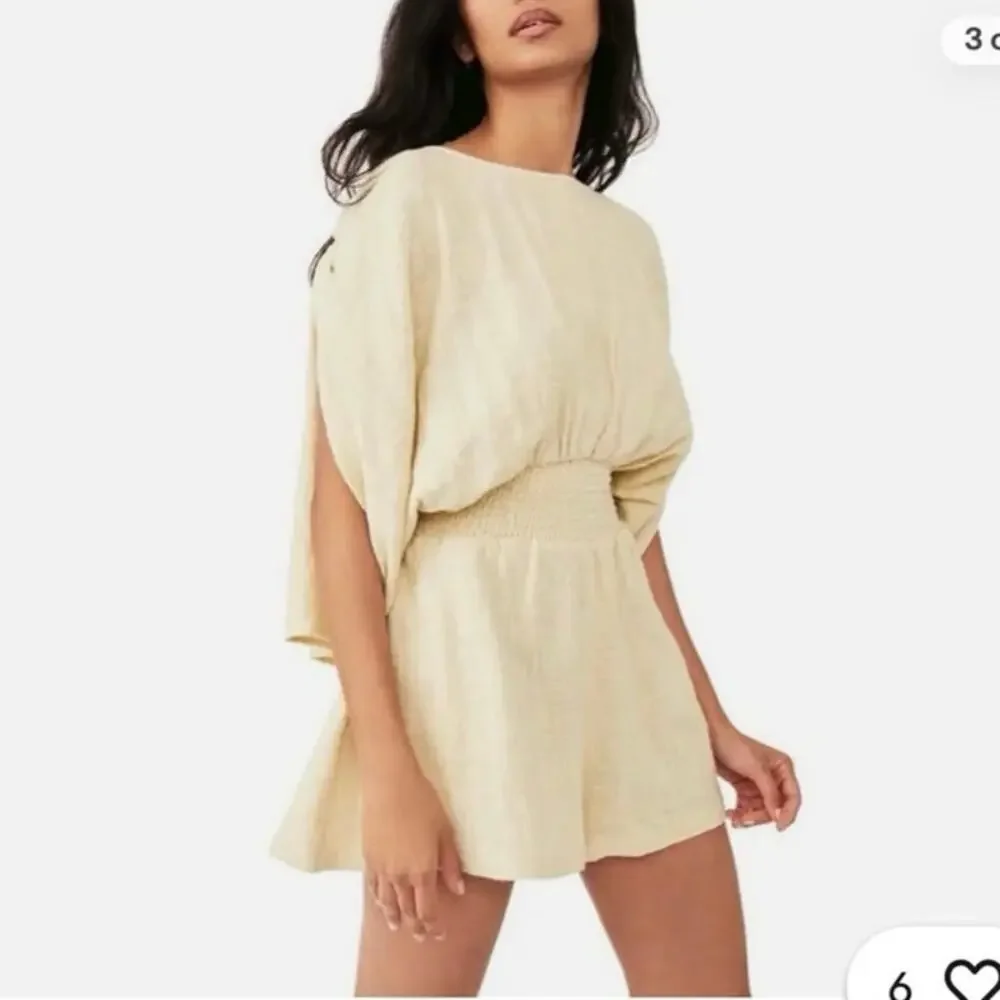 Free People Tie Back Romper Dress Green XS Boho Draped Sleeves Drawstring